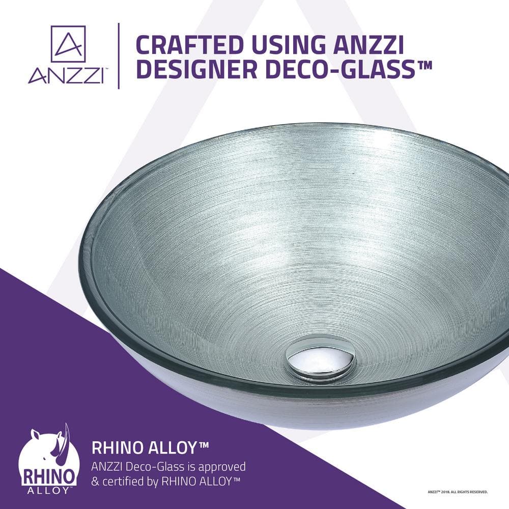 ANZZI Posh Series Deco-Glass Vessel Sink, Round 16.5 in., Brushed Silver
