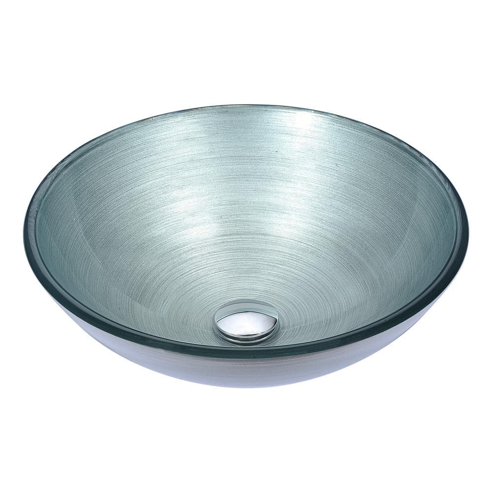 ANZZI Posh Series Deco-Glass Vessel Sink, Round 16.5 in., Brushed Silver