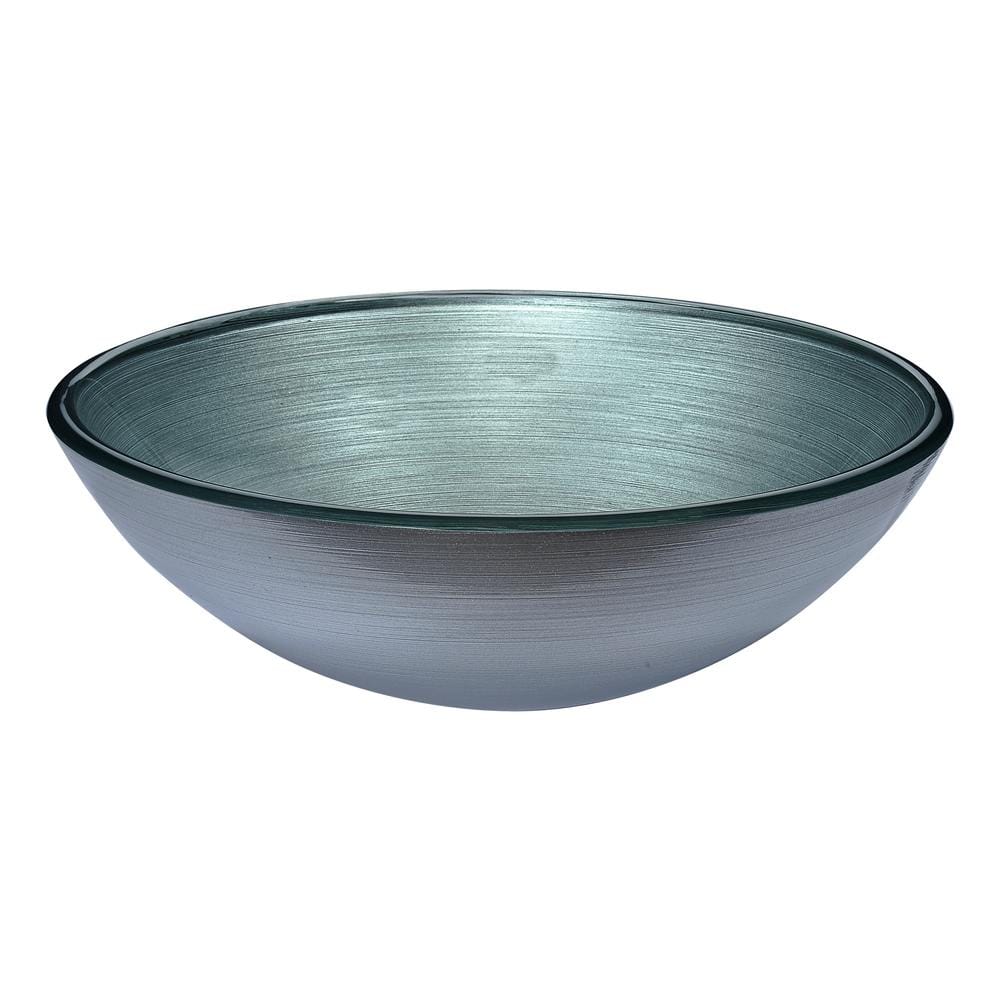 ANZZI Posh Series Deco-Glass Vessel Sink, Round 16.5 in., Brushed Silver