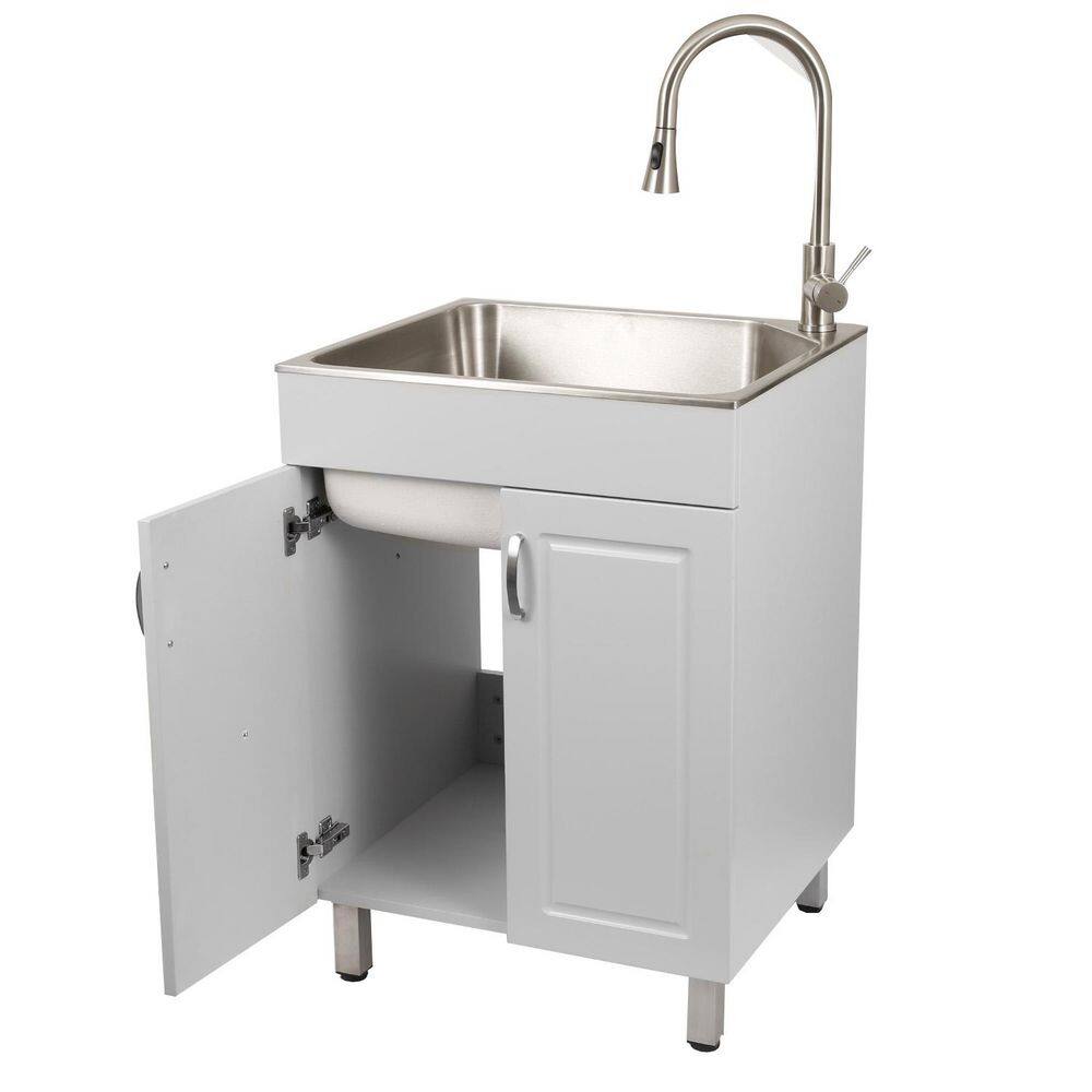 Presenza All-in-One Stainless Steel Laundry Sink Kit with Light Grey Cabinet