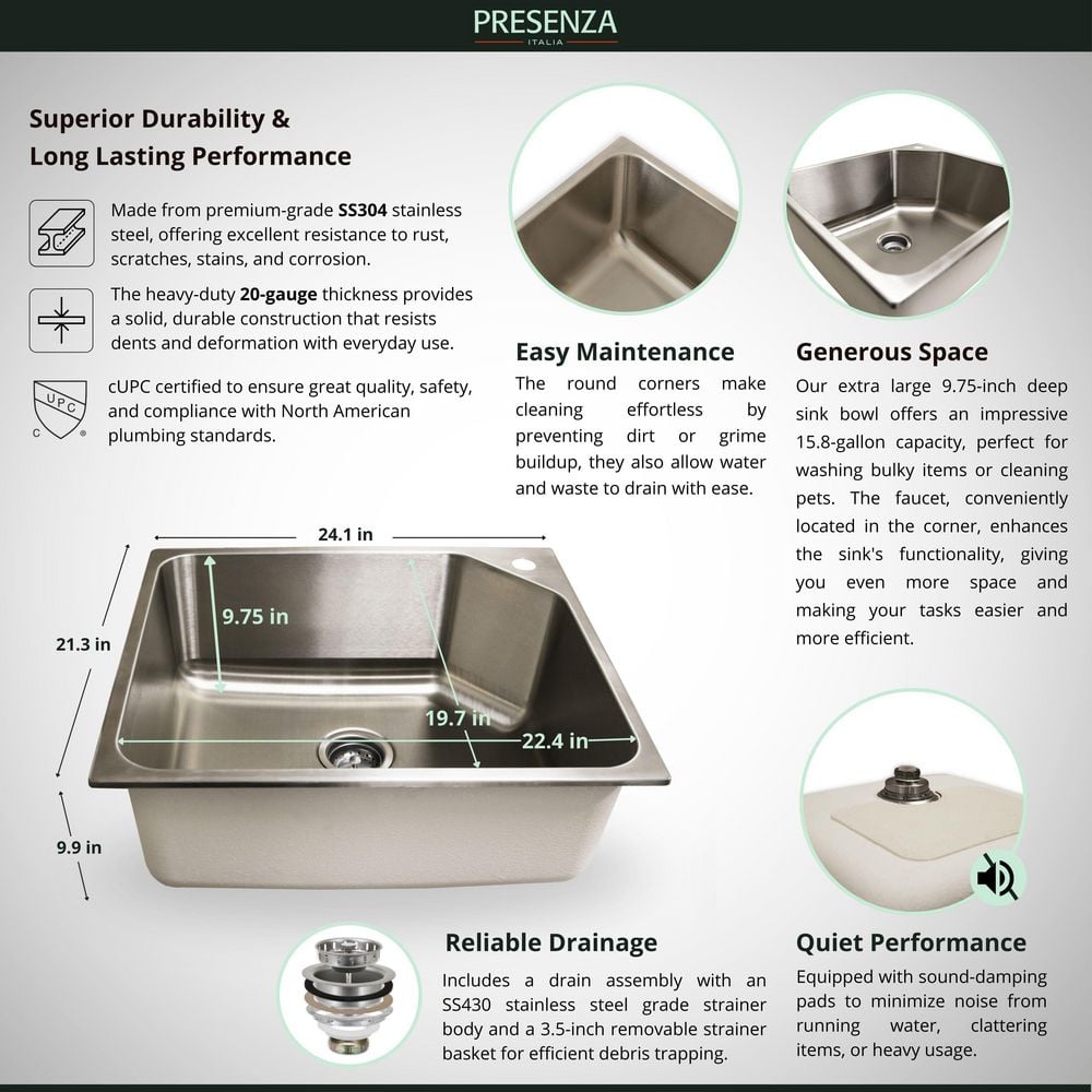 Presenza All-in-One Laundry Sink Cabinet with Stainless Steel Sink and Faucet