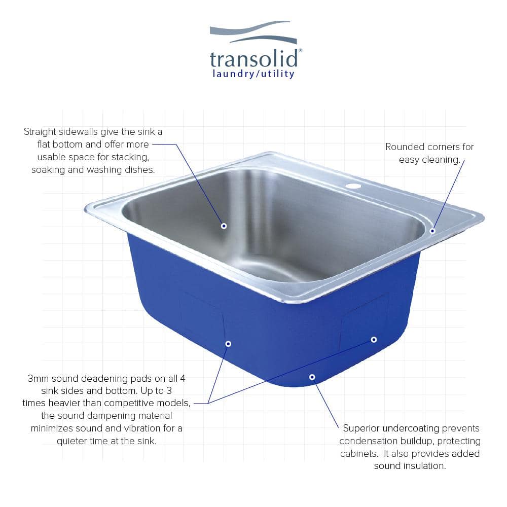 Transolid Meridian 25 in. x 22 in. Stainless Steel Drop-In Laundry Utility Sink Kit