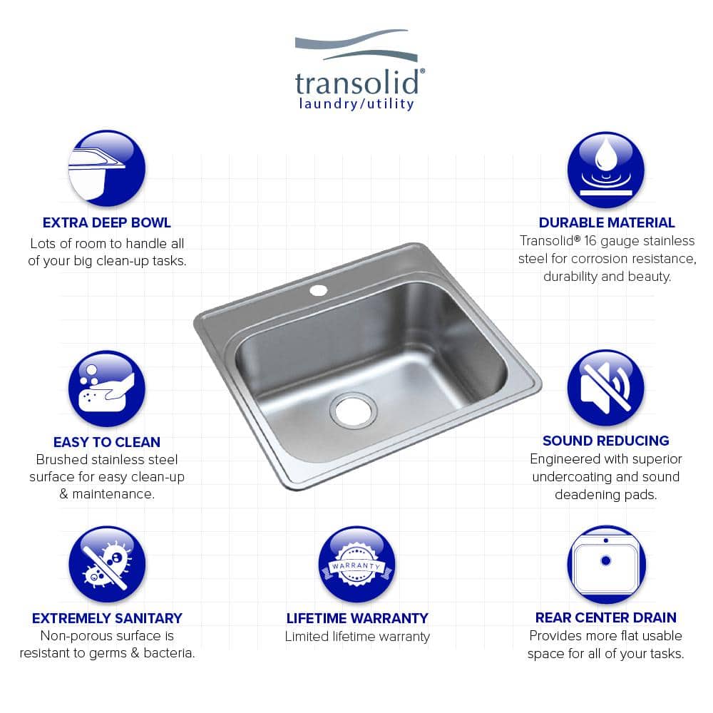 Transolid Meridian 25 in. x 22 in. Stainless Steel Drop-In Laundry Utility Sink Kit