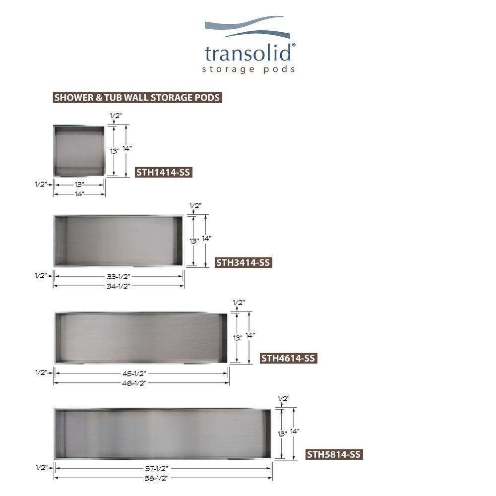 Transolid Storage Pod 34.5 in. x 14 in. 18-Gauge Stainless Steel Shower Niche