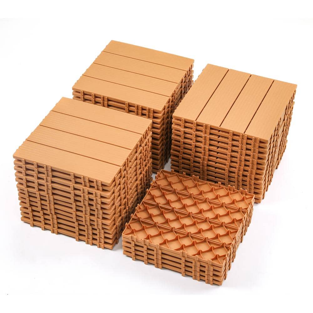 All Weather 1 ft. x 1 ft. Polypropylene Interlocking Deck Tiles in Burly Wood For Pool Balcony (44 Pack)