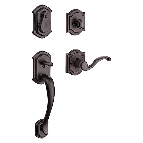 Prestige Medina Single Cylinder Venetian Bronze Exterior Door Handleset with Madrina Door Lever featuring SmartKey Security
