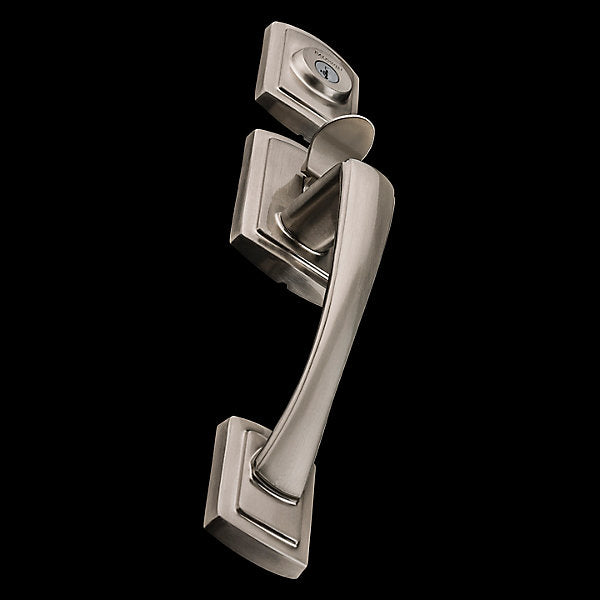 Prestige Nautica Single Cylinder Satin Nickel Exterior Door Handleset with Tobin Lever, SmartKey Security