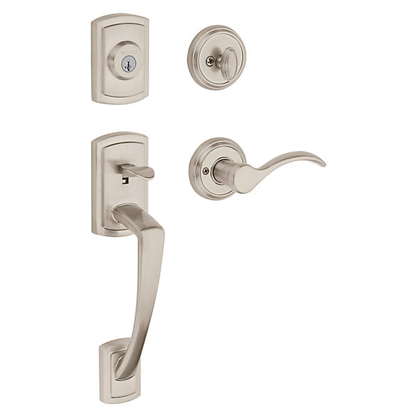 Prestige Nautica Single Cylinder Satin Nickel Exterior Door Handleset with Tobin Lever, SmartKey Security