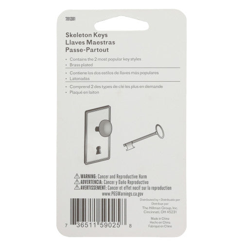 Hillman Slot/Without Slot Domestic Skeleton Key - Single