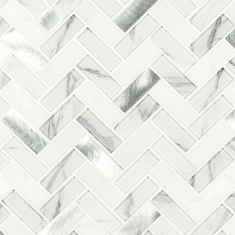 MSI Bytle Bianco Herringbone 12 in. x 12 in. x 6 mm Textured Multi-Surface Mesh-Mounted Mosaic Tile (15 sq. ft. / Case)