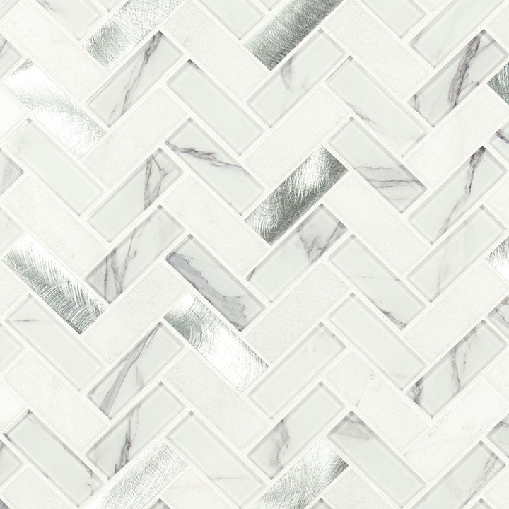 MSI Bytle Bianco Herringbone 12 in. x 12 in. x 6 mm Textured Multi-Surface Mesh-Mounted Mosaic Tile (15 sq. ft. / Case)