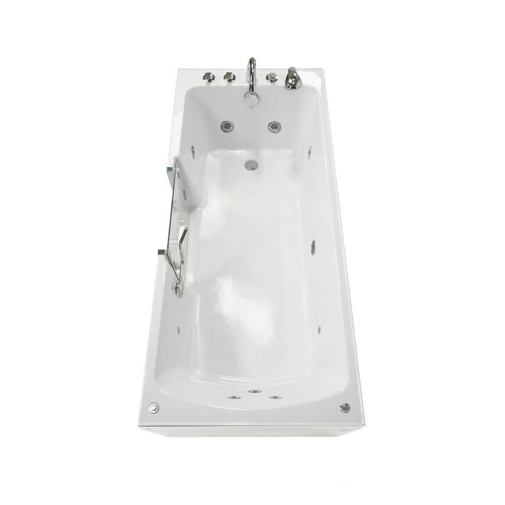 Laydown 72 in. Walk-In Whirlpool Bathtub in White LH Hinged Middle Glass Door with Screen 5 PC Fast Fill Faucet LH Drain - Super Arbor