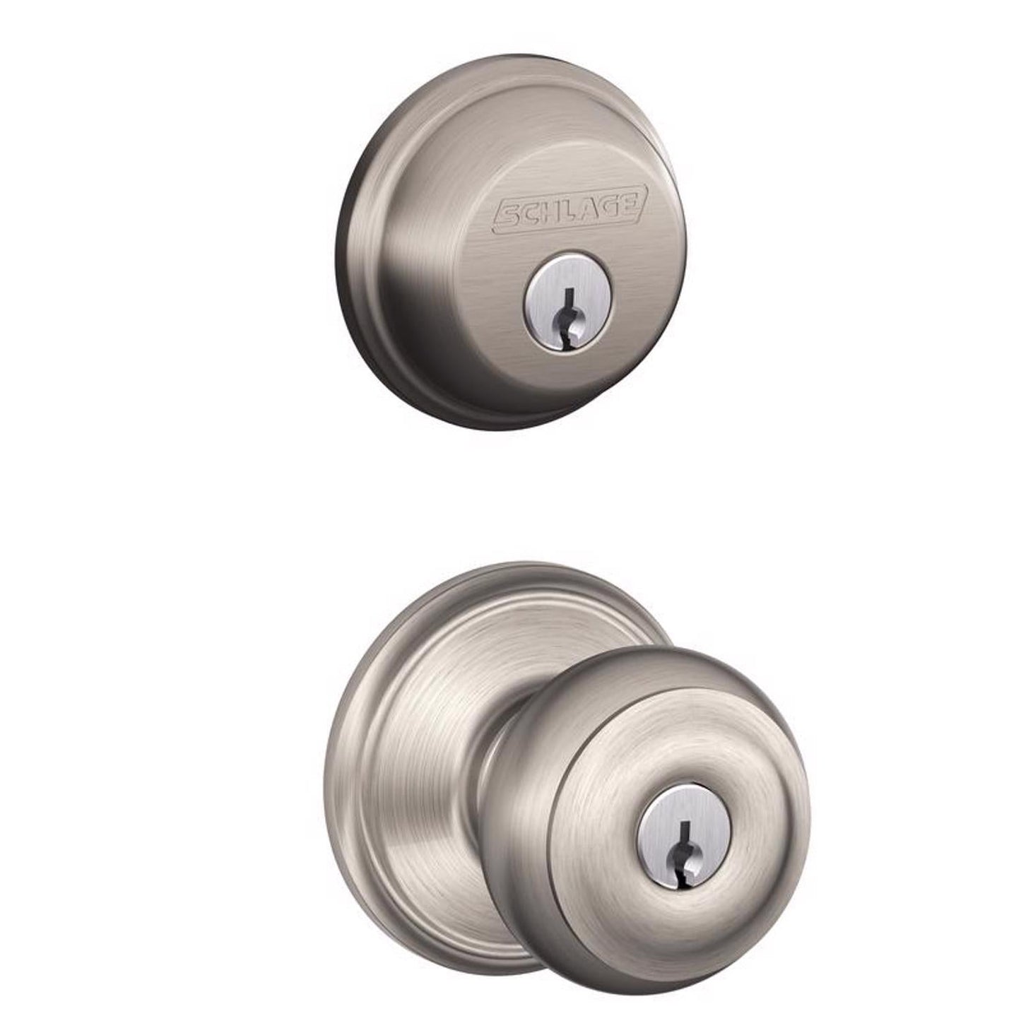 Schlage Georgian Satin Nickel Knob and Single Cylinder Deadbolt, ANSI Grade 2, 1-3/4 in.