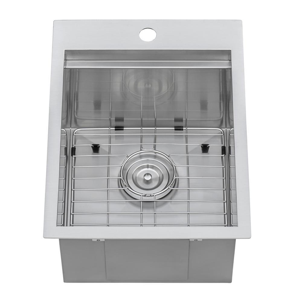 Workstation Drop-in Stainless Steel 15 in. x 20 in. Topmount Bar Prep RV Kitchen Sink 16-Gauge Single Bowl - Super Arbor
