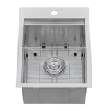 Workstation Drop-in Stainless Steel 15 in. x 20 in. Topmount Bar Prep RV Kitchen Sink 16-Gauge Single Bowl - Super Arbor