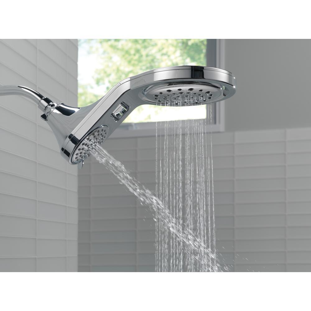 HydroRain Two-in-One 5-Spray 7.9 in. Double Wall Mount Fixed Shower Head in Chrome - Super Arbor