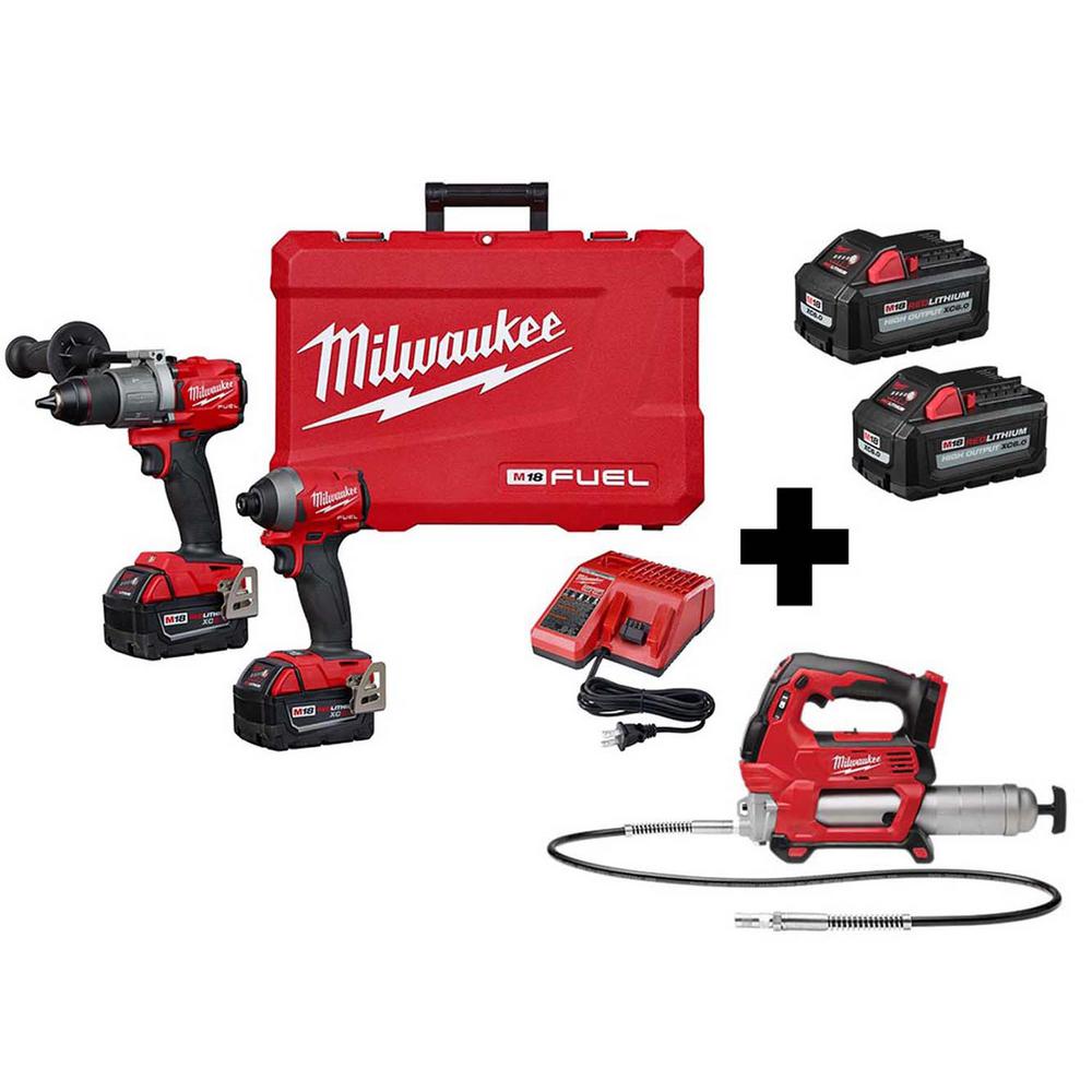 M18 FUEL 18-Volt Lithium-Ion Brushless Cordless Hammer Drill/ Grease Gun/Impact Driver Combo Kit (3-Tool) - Super Arbor