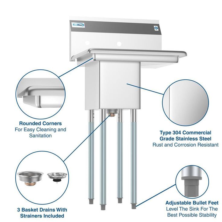 Freestanding Stainless Steel 23 in. 2-Hole 1-Compartment Commercial Kitchen Sink with Right Drainboard