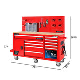 62 in. W x 22 in. D 10-Drawer Tool Chest Cabinet with Pegboard Back Wall Heavy-Duty Mobile Workbench in Red - Super Arbor