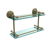 Que New 16 in. L x 8 in. H x 5 in. W 2-Tier Clear Glass Bathroom Shelf with Gallery Rail in Brushed Bronze - Super Arbor