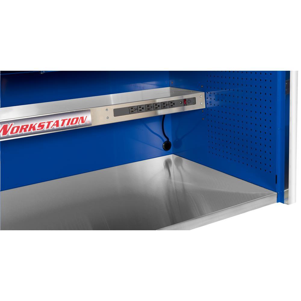 55 in. Power Workstation Professional Hutch with Stainless Steel Shelf and Work Surface in Blue - Super Arbor