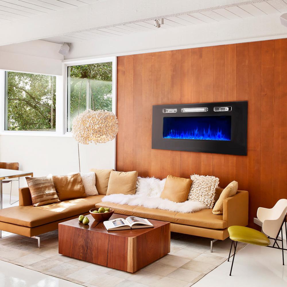 40 in. 5,100 BTU Recessed In-Wall Electric Heater Smokeless Fireplace with 3-Changeable Flame Color and Remote Control - Super Arbor