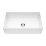 Matte Stone White Composite 33 in. Single Bowl Reversible Flat Farmhouse Apron-Front Kitchen Sink with Strainer - Super Arbor