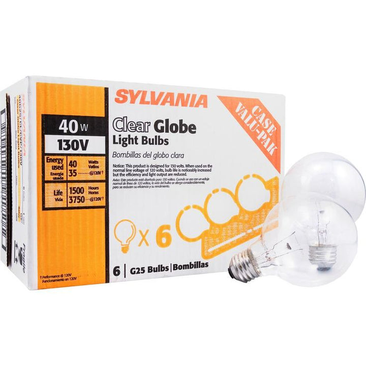 Sylvania 40-Watt Incandescent G25 Clear Globe Light Bulb (6-Pack)