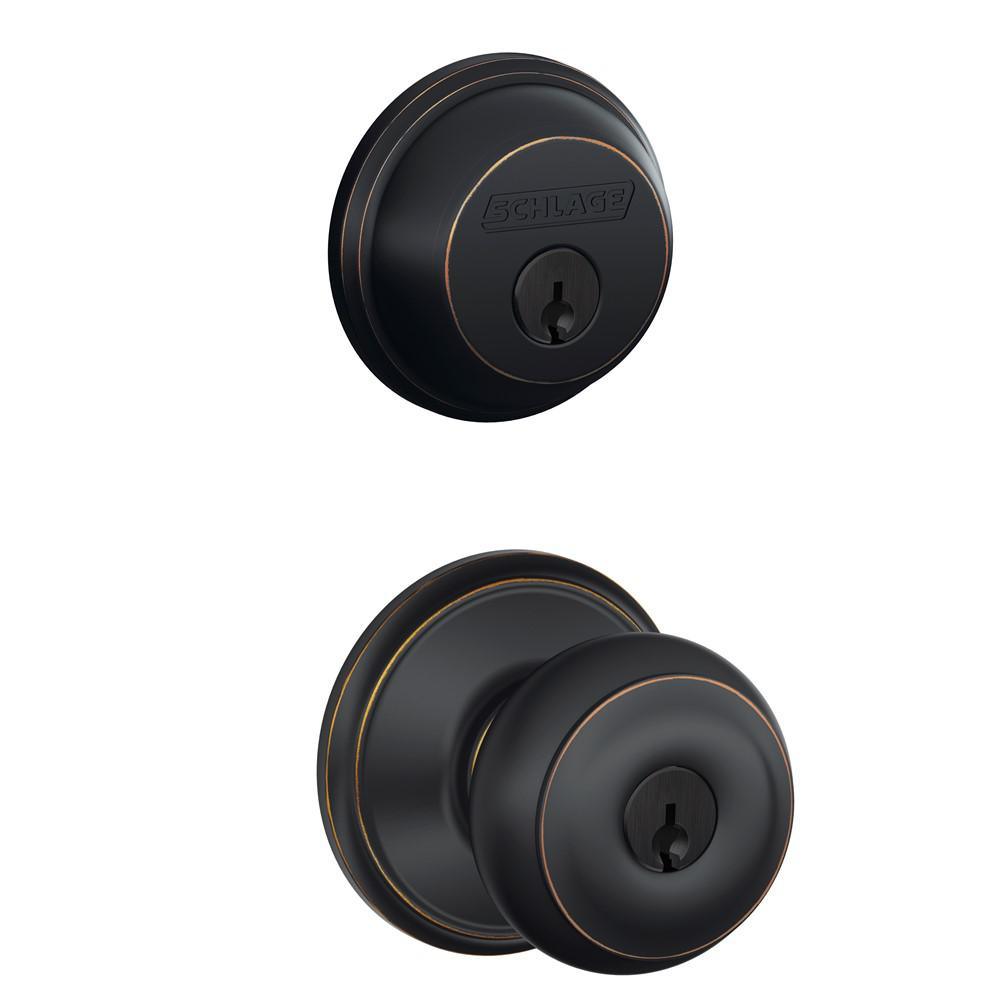 Satin Nickel Single Cylinder Deadbolt with Georgian Entry Door Knob Combo Pack - Super Arbor