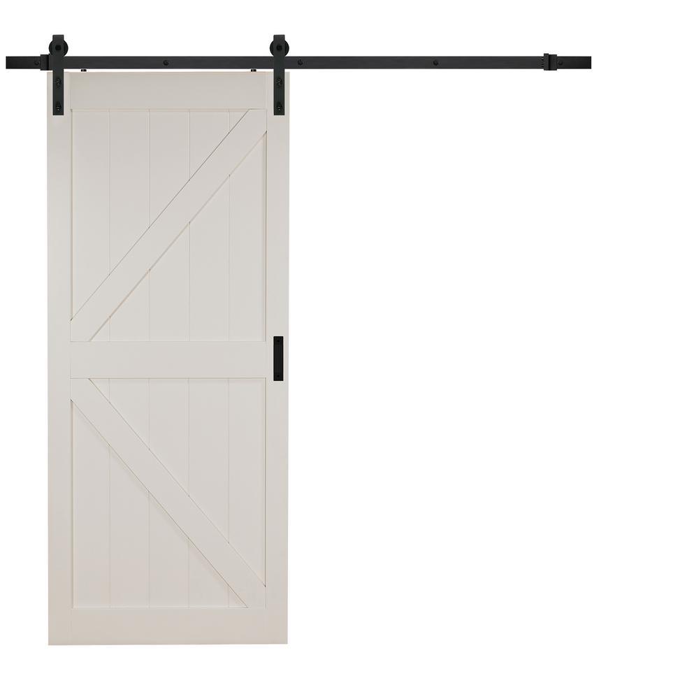 36 in. x 84 in. Sandstone Oak K Design Solid Core Interior Barn Door with Rustic Hardware Kit - Super Arbor