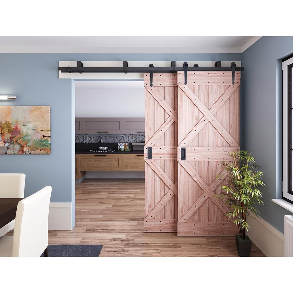 8 ft./96 in. Country Style Bypass Steel Sliding Barn Wood Door Hardware Roller Track Kit for Wood and Concrete Wall - Super Arbor