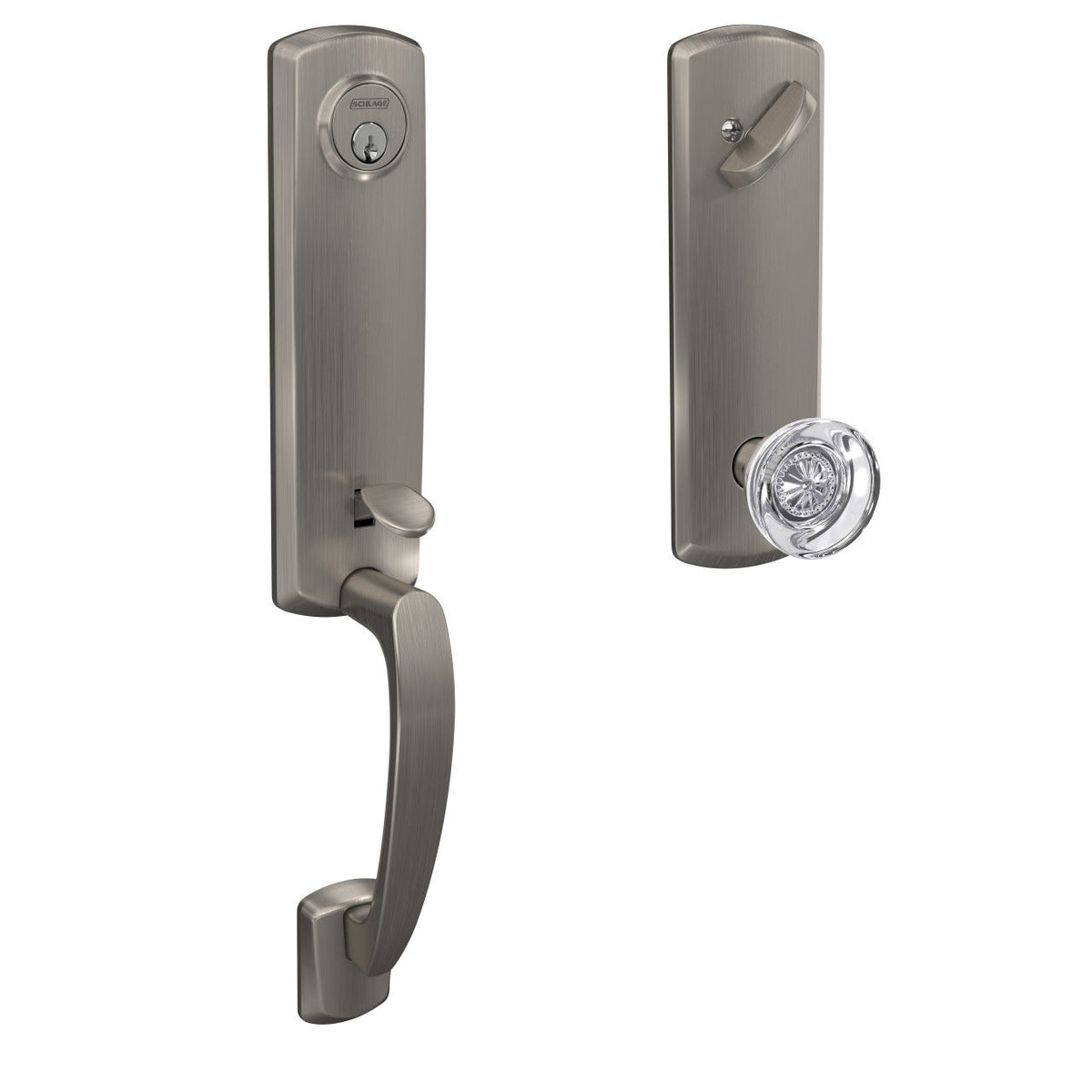 Schlage Custom Greenwich 3/4 Trim Single Cylinder Handleset with Hobson Glass Knob — Aged Bronze