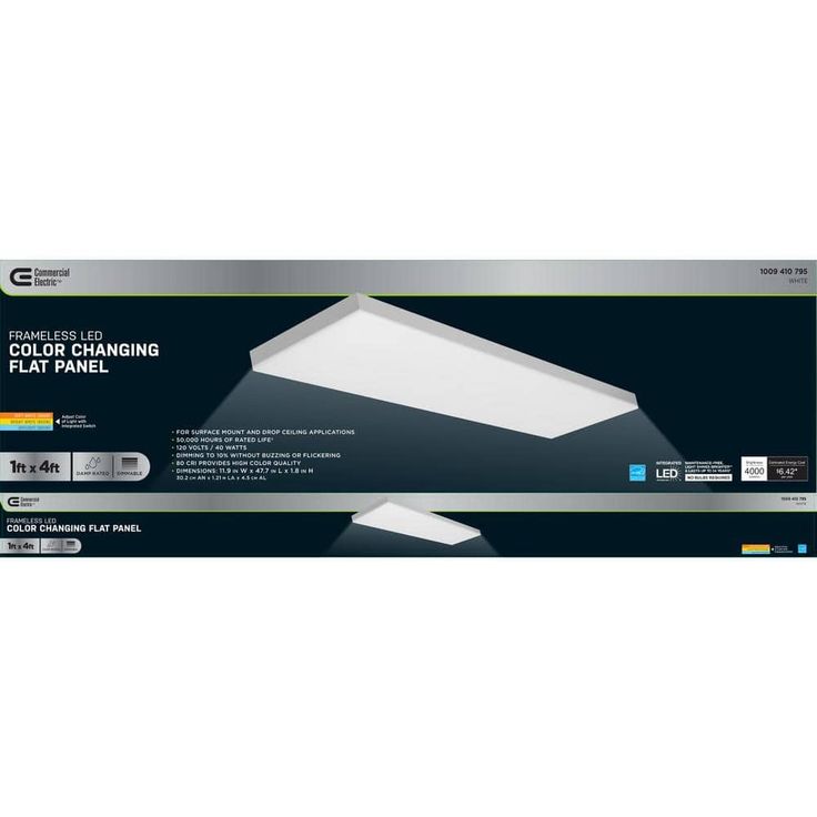 Commercial Electric 1 ft. x 4 ft. 40-Watt Dimmable White Integrated LED 4000 Lumens Frameless Flat Panel with Color Change 3CCT