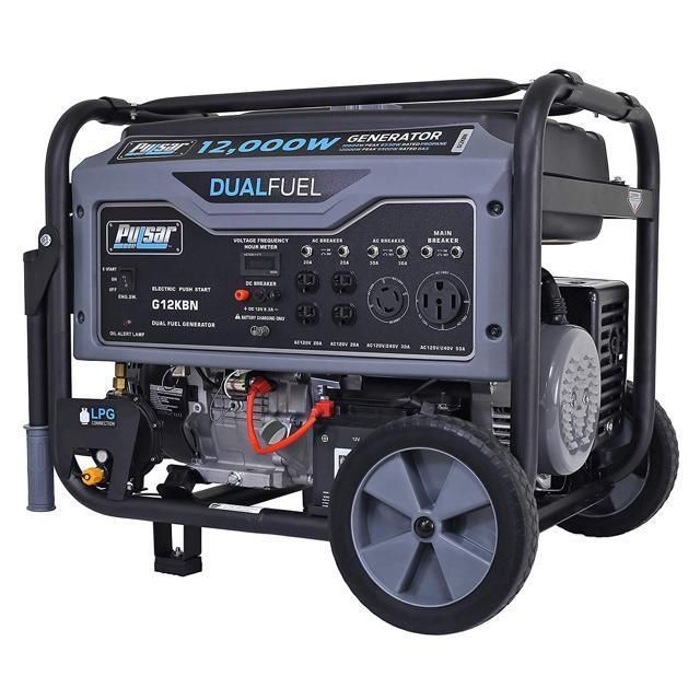 Pulsar 12,000W Dual Fuel Portable Generator in Space Gray with Electric Start, G12KBN
