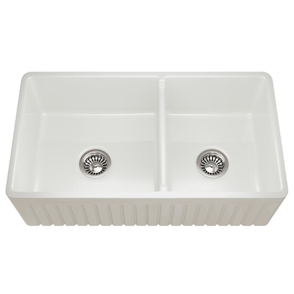 Farmhouse Apron Front Fireclay 33 in. 60/40 Double Bowl Kitchen Sink - Super Arbor