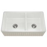 Farmhouse Apron Front Fireclay 33 in. 60/40 Double Bowl Kitchen Sink - Super Arbor