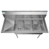 Freestanding Stainless Steel 51 in. 2-Hole Triple Bowl Commercial Kitchen Sink Left Drainboard