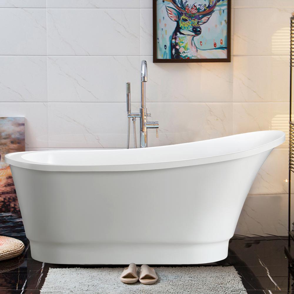 Cannes 67 in. Acrylic Flatbottom Freestanding Bathtub in White - Super Arbor