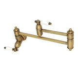 Kingston Brass Restoration Antique Brass 2-Handle Wall-Mount Pot Filler Handle Kitchen Faucet