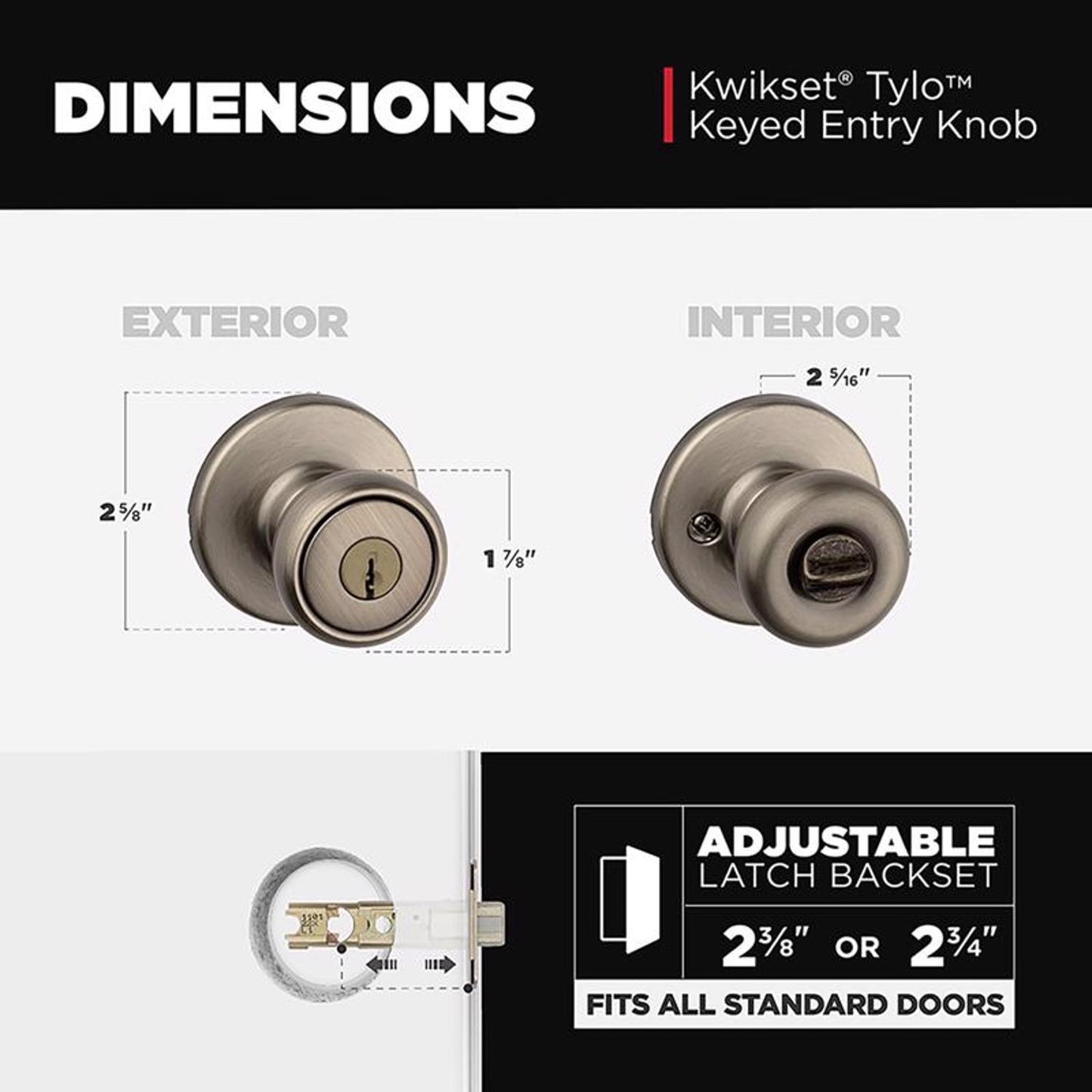 Kwikset Tylo Antique Brass Keyed Entry Door Knob, ANSI/BHMA Grade 3, Fits 1-3/4 in.