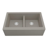 Farmhouse Apron Front Quartz Composite 34 in. Double Bowl Kitchen Sink in Black - Super Arbor