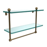 16 in. L  x 12 in. H  x 5 in. W 2-Tier Clear Glass Bathroom Shelf with Towel Bar in Satin Nickel - Super Arbor