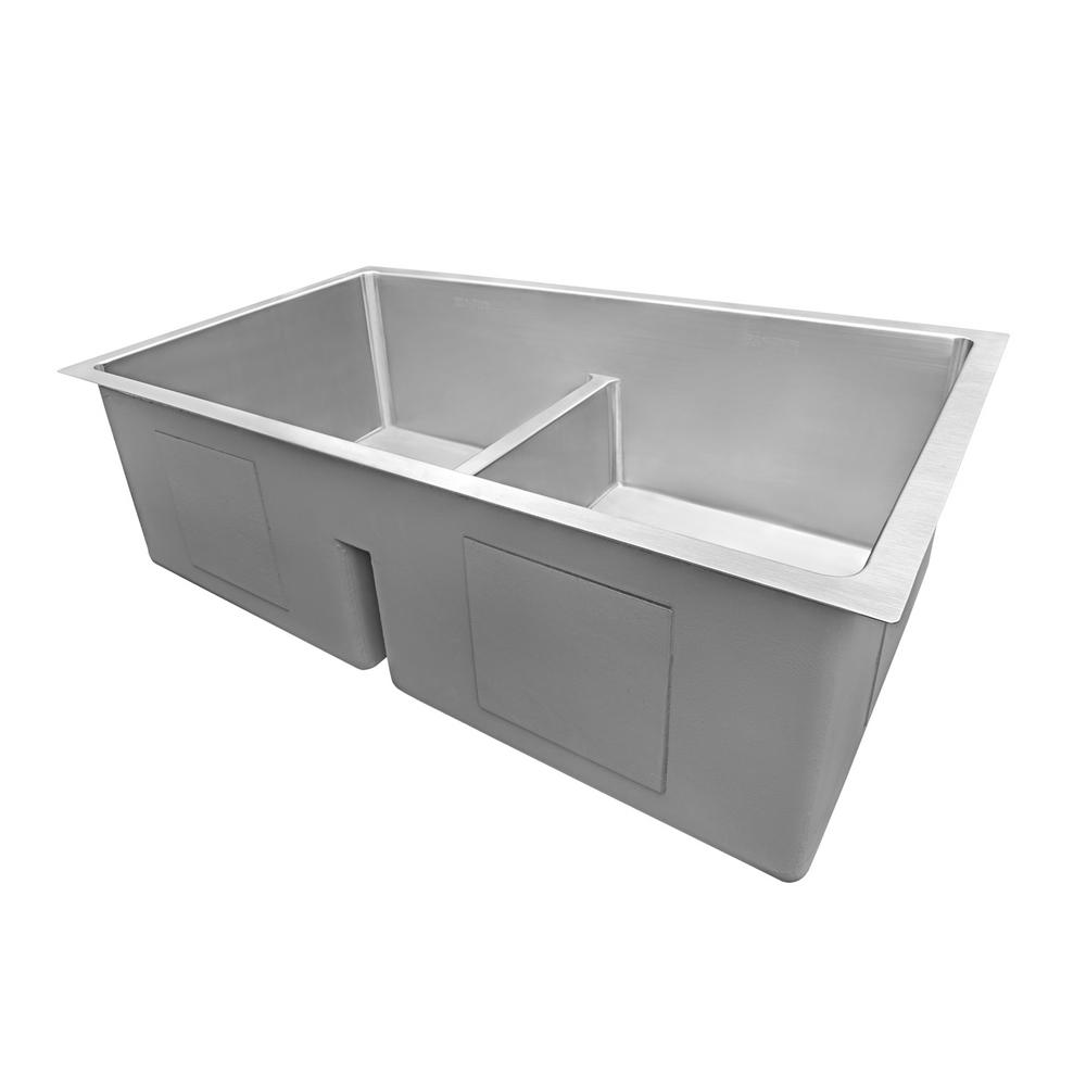 32 in. Low-Divide Double Bowl 50/50 Undermount 16-Gauge Stainless Steel Kitchen Sink - Super Arbor