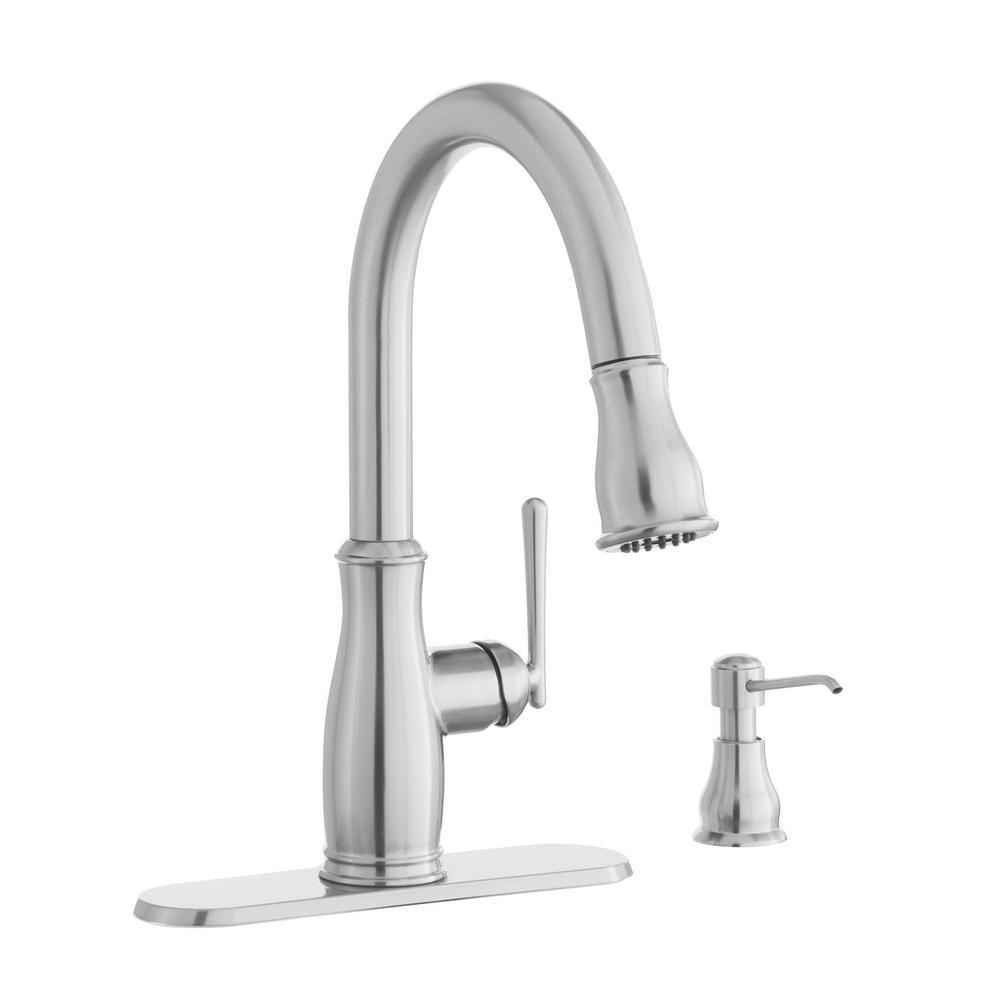 Kagan Single-Handle Pull-Down Sprayer Kitchen Faucet with Soap Dispenser in Bronze - Super Arbor