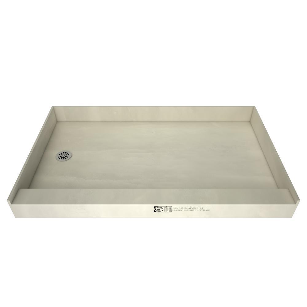 Base'N Bench 42 in. x 72 in. Single Threshold Shower Base and Bench Kit with Left Drain and Polished Chrome Drain Plate - Super Arbor