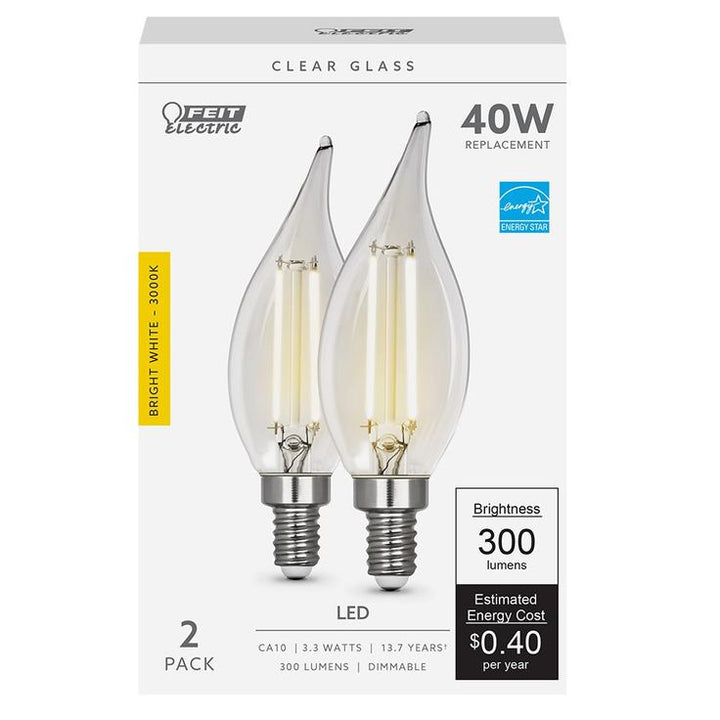 Feit Electric 40-Watt Equivalent CA10 E12 Candelabra Clear Glass Vintage Edison LED Light Bulb with Filament Bright White (12-Pack)