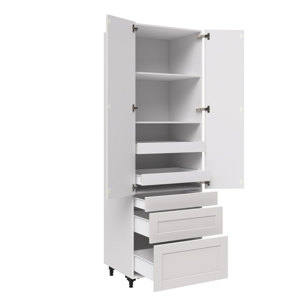 Shaker Assembled 30 in. x 94.5 in. x 24 in. Pantry Cabinet w/ 2-Inner Drawers & Three Pull Out Drawers in Vanilla White - Super Arbor