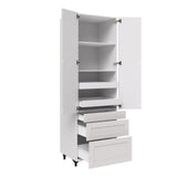Shaker Assembled 30 in. x 94.5 in. x 24 in. Pantry Cabinet w/ 2-Inner Drawers & Three Pull Out Drawers in Vanilla White - Super Arbor