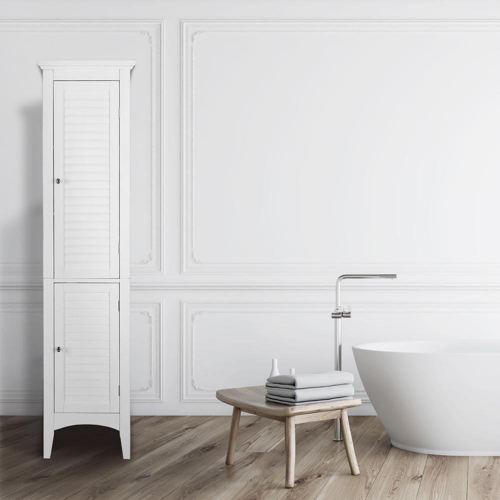 Simon 15 in. W x 63 in. H x 13-1/4 in. D Bathroom Linen Storage Floor Cabinet with 2-Shutter Doors in White - Super Arbor