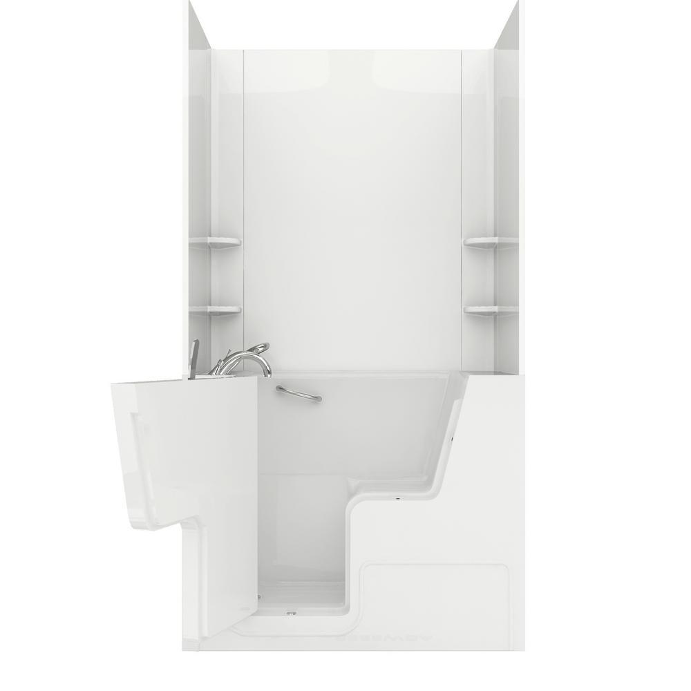Nova Wheelchair Accessible 5 ft. Walk-in Whirlpool and Air Bathtub with Flat Easy Up Adhesive Wall Surround in Biscuit - Super Arbor